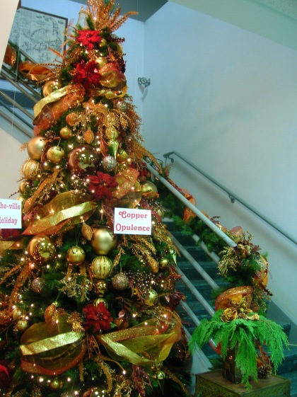 A grand stair case in this business lobby, with this tree can not be missed. 