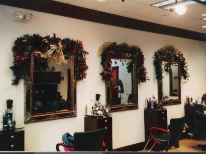 Each of the mirros in the Hair salon in Providence are topped